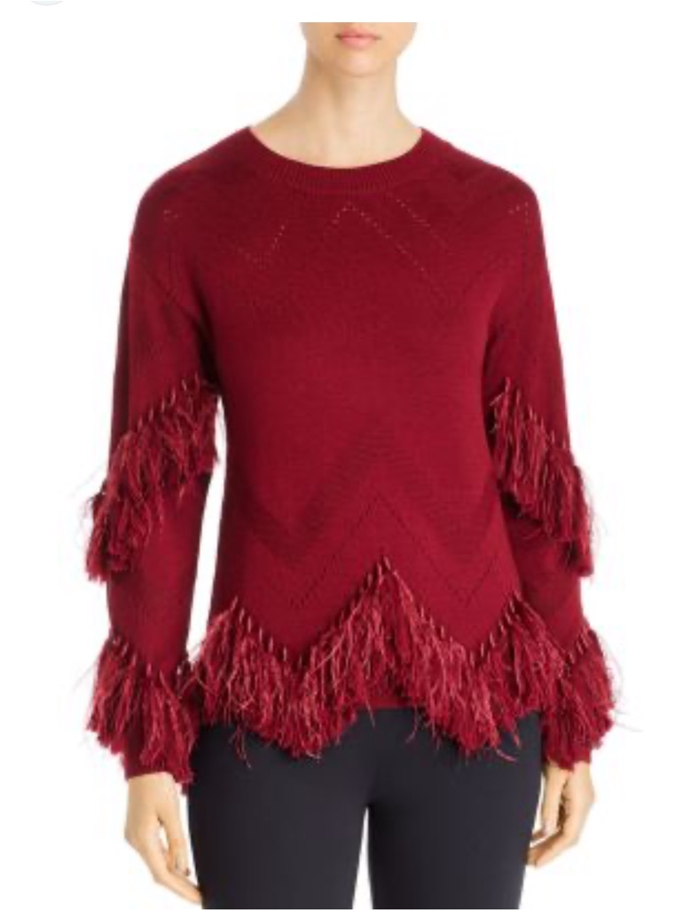 Kobi Halperin Burgundy Feather Fringe Sweater Size Xl